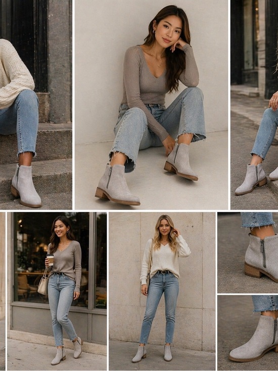 Shoes - Cole Haan Gray Suede Ankle Boots Side Zip Block Heel Women’s 7B
